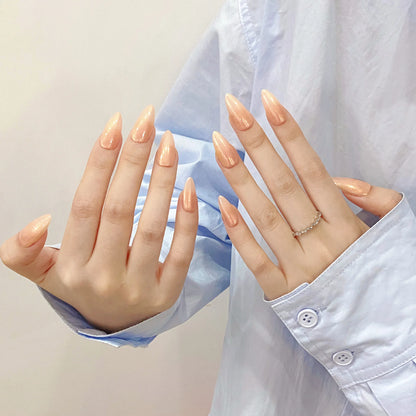 10 PC Handmade Press on Nails Nude Orange White Color Almond False Nails (#4)