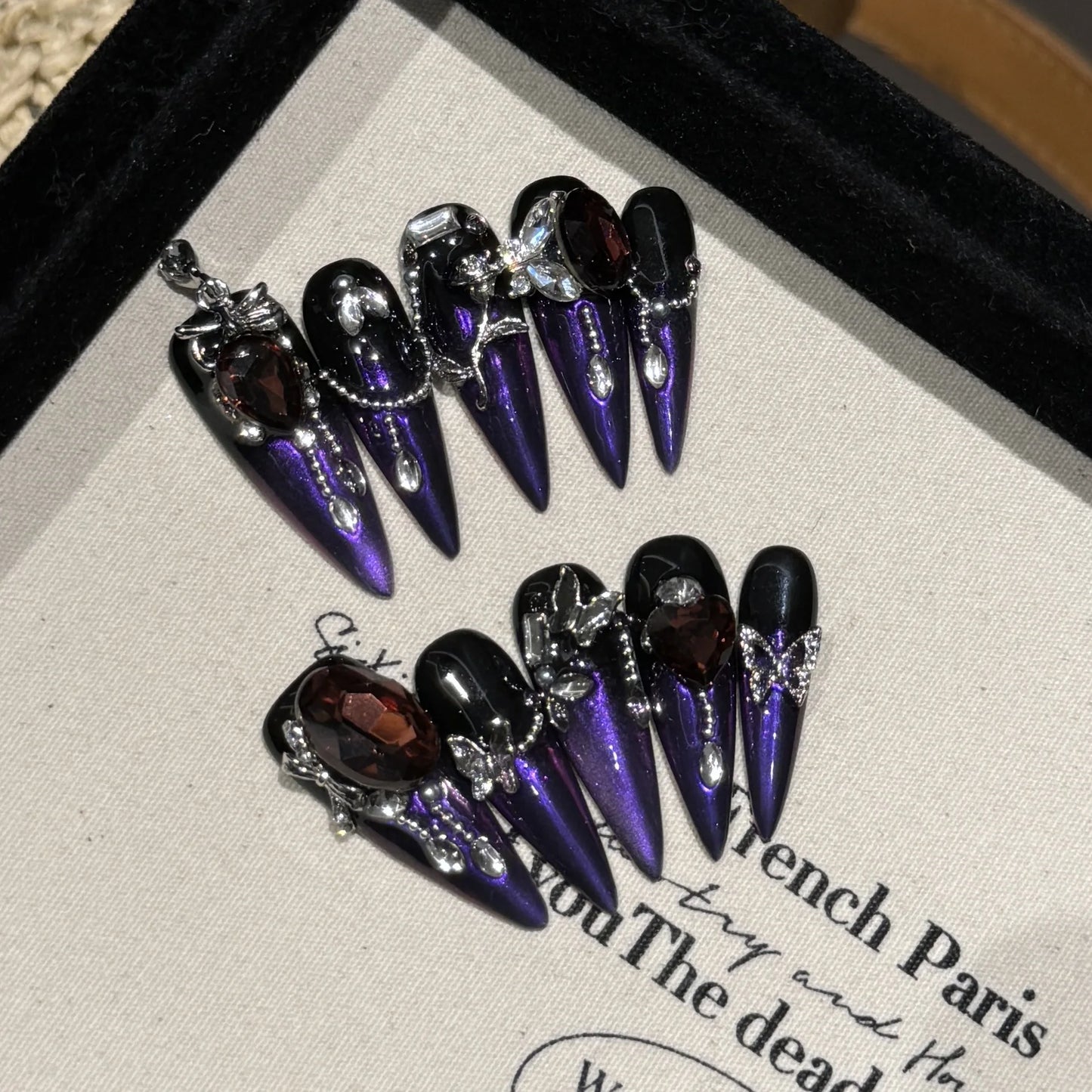 10 Pc Handmade Press on Nails Shiny Crystal Design (#35)