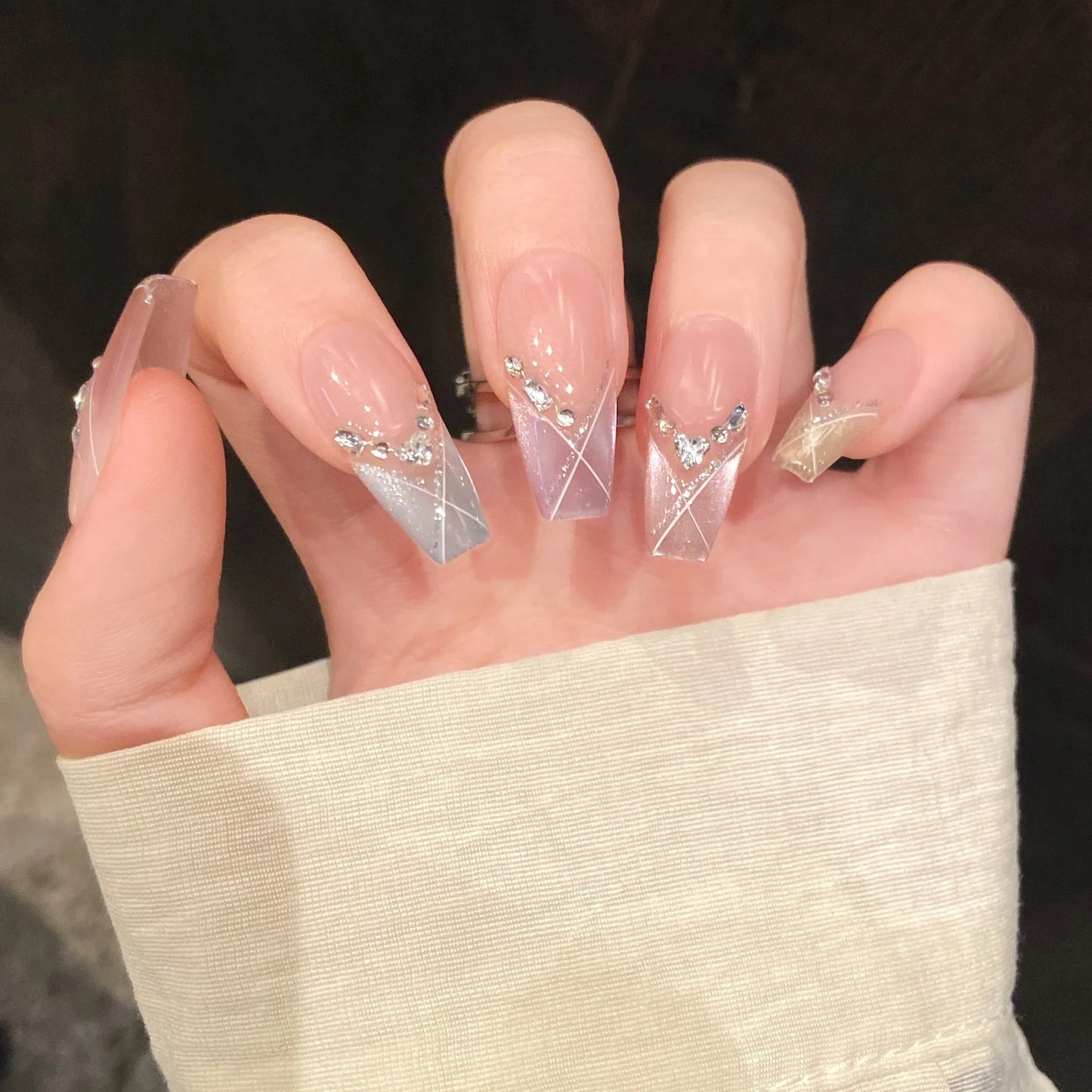 10pcs Handmade Press on Nails Shiny  with Rhinestone Decor from short to long (#23)