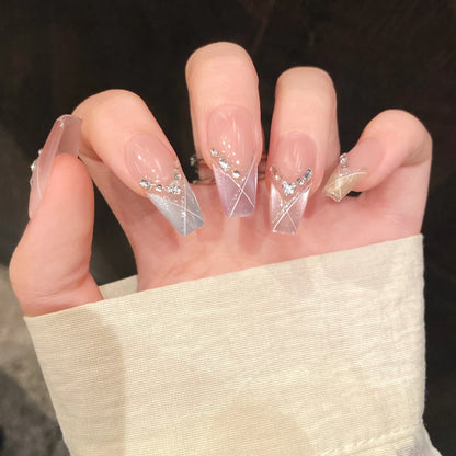 10pcs Handmade Press on Nails Shiny  with Rhinestone Decor from short to long (#23)