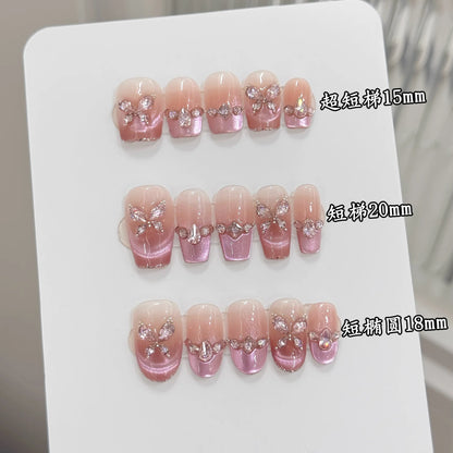 10pcs Handmade Press on Nails Square/coffin/oval shape pink (#18)