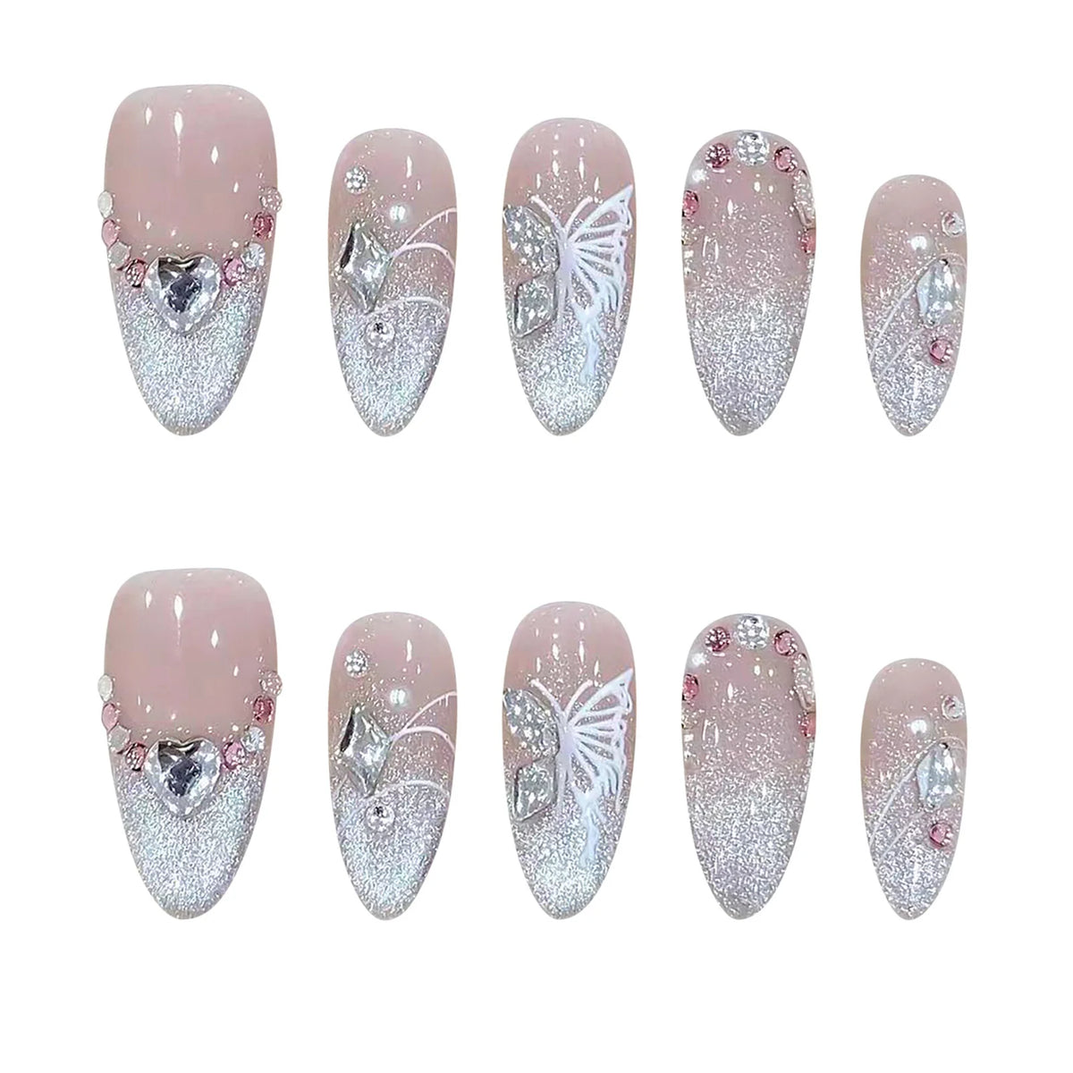 10 pc Handmade Press on Nails French Pink (#29)