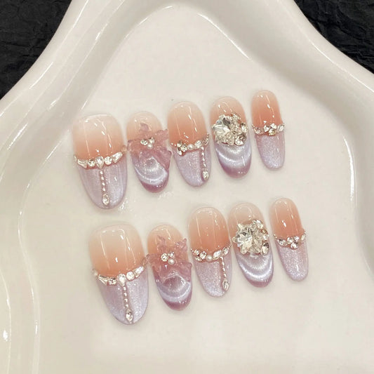 10pcs Handmade Press on Nails oval (#9)