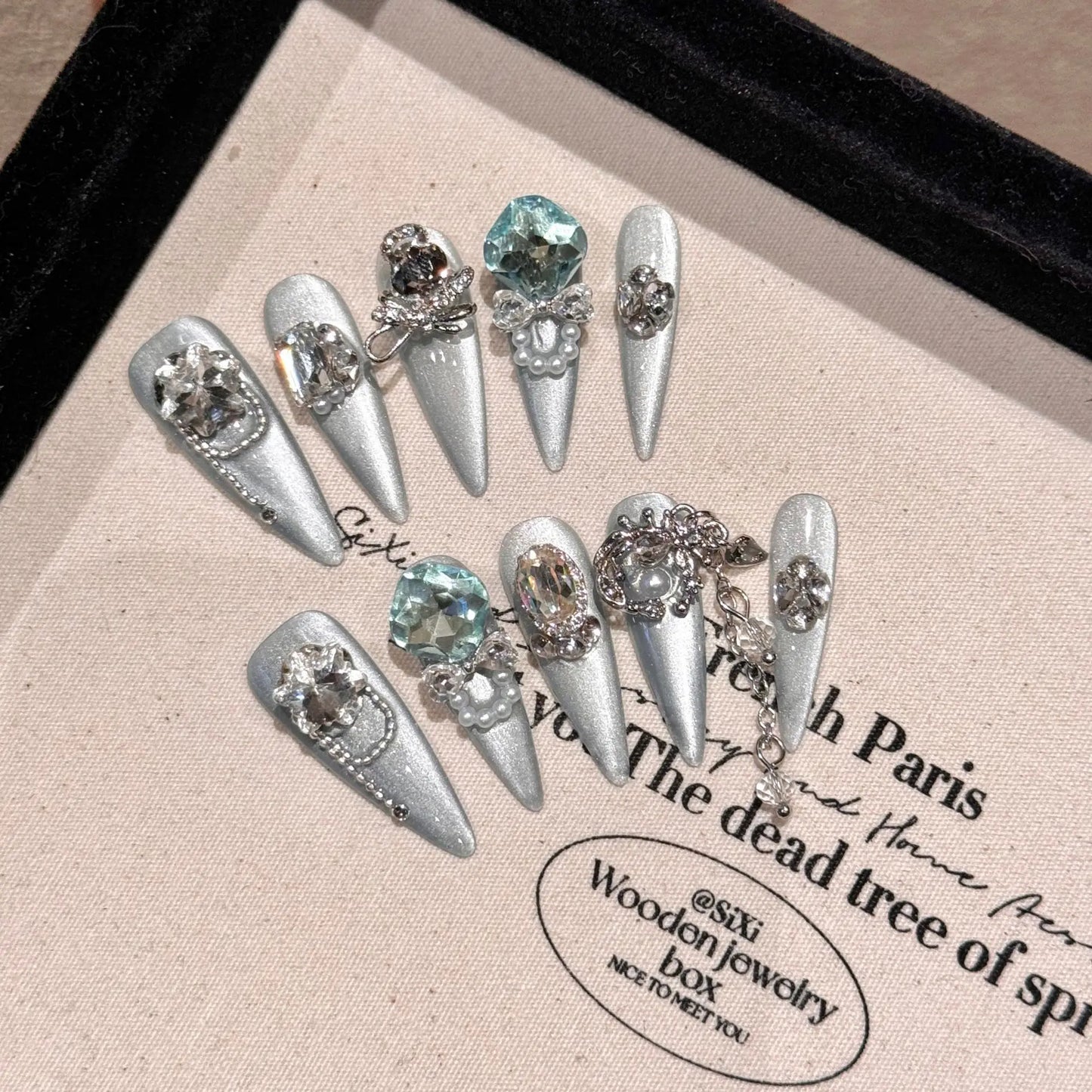 10 Pc Handmade Press on Nails Shiny Crystal Design (#35)