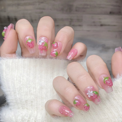 10 PC Handmade Press on Nails Strawberry Design (#20)