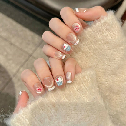 10 PC Handmade Press on Nails Short square False Nails (#2)
