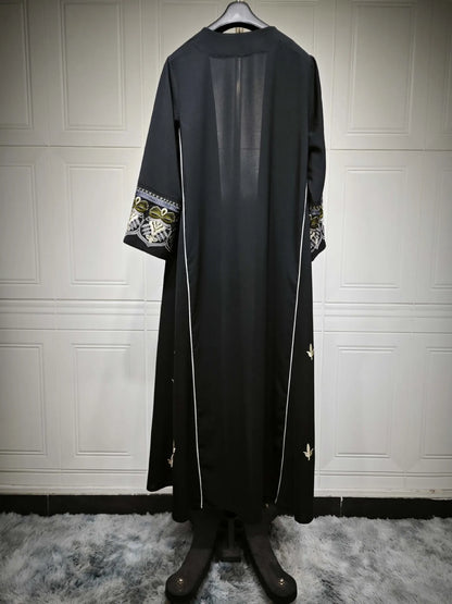 Black Embroidery Open Modest Abaya One Size