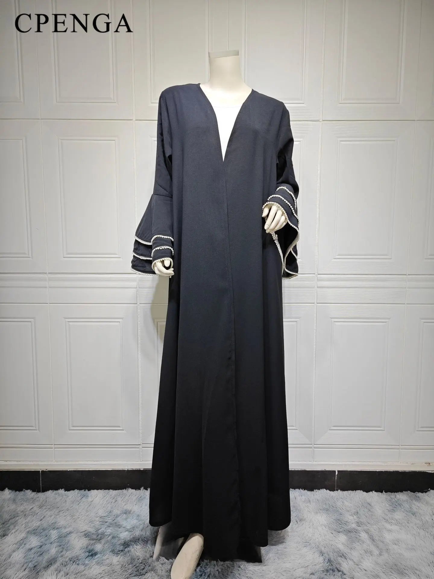 Pearl Sleeve Muslim Modest Cardigan Abaya Dress