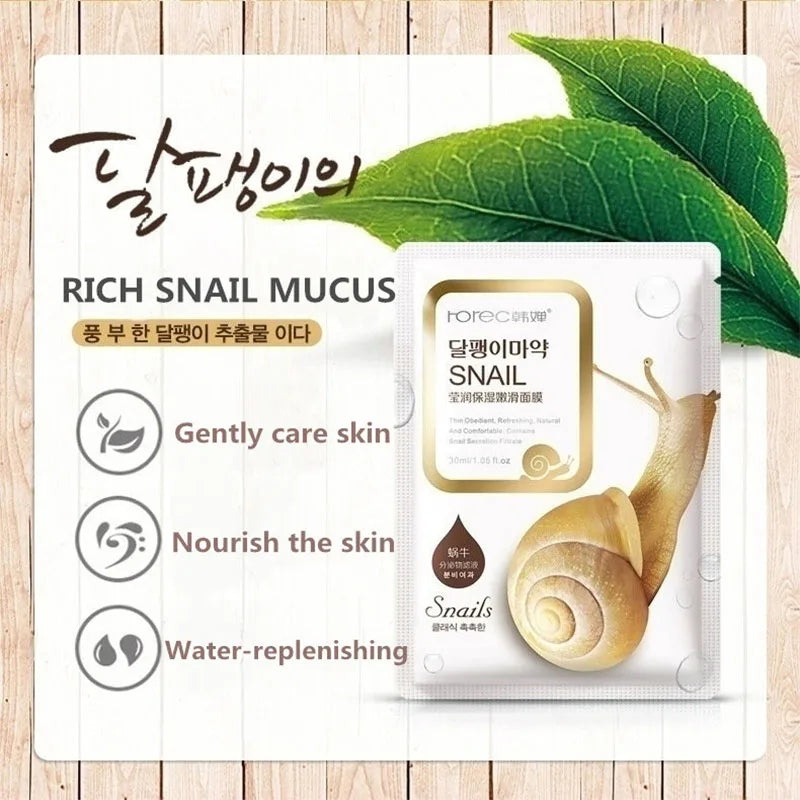 10pcs Snail Moisturizing Face Mask Korean Cosmetics