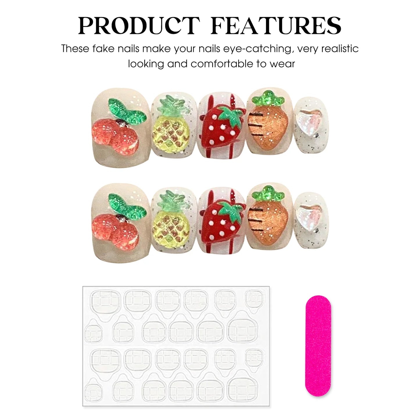10 PC Handmade Press on Nails Summer Fruit (#12)