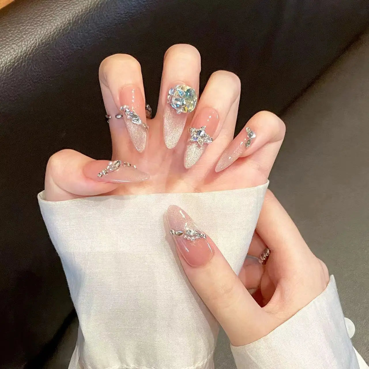 10 PC Handmade Press on Nails Pink short/long (#19)