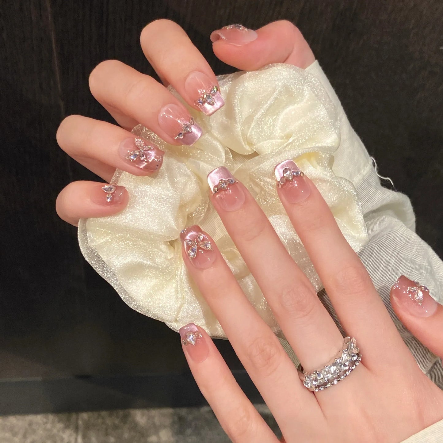 10pcs Handmade Press on Nails Square/coffin/oval shape pink (#18)