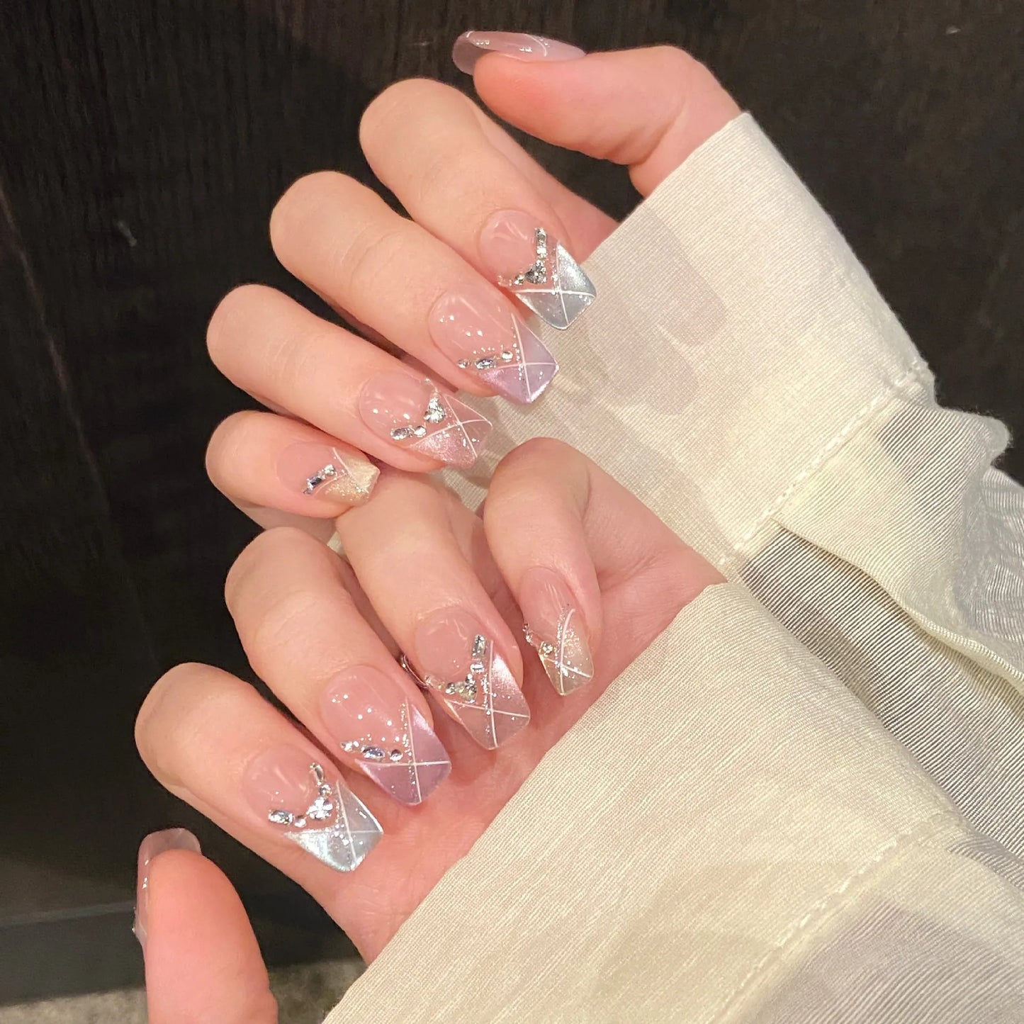 10pcs Handmade Press on Nails Shiny  with Rhinestone Decor from short to long (#23)