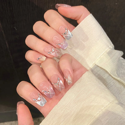 10pcs Handmade Press on Nails Shiny  with Rhinestone Decor from short to long (#23)