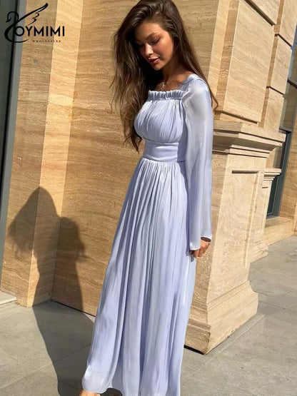 Oymimi Casual Blue Square Neck Dresses For Women