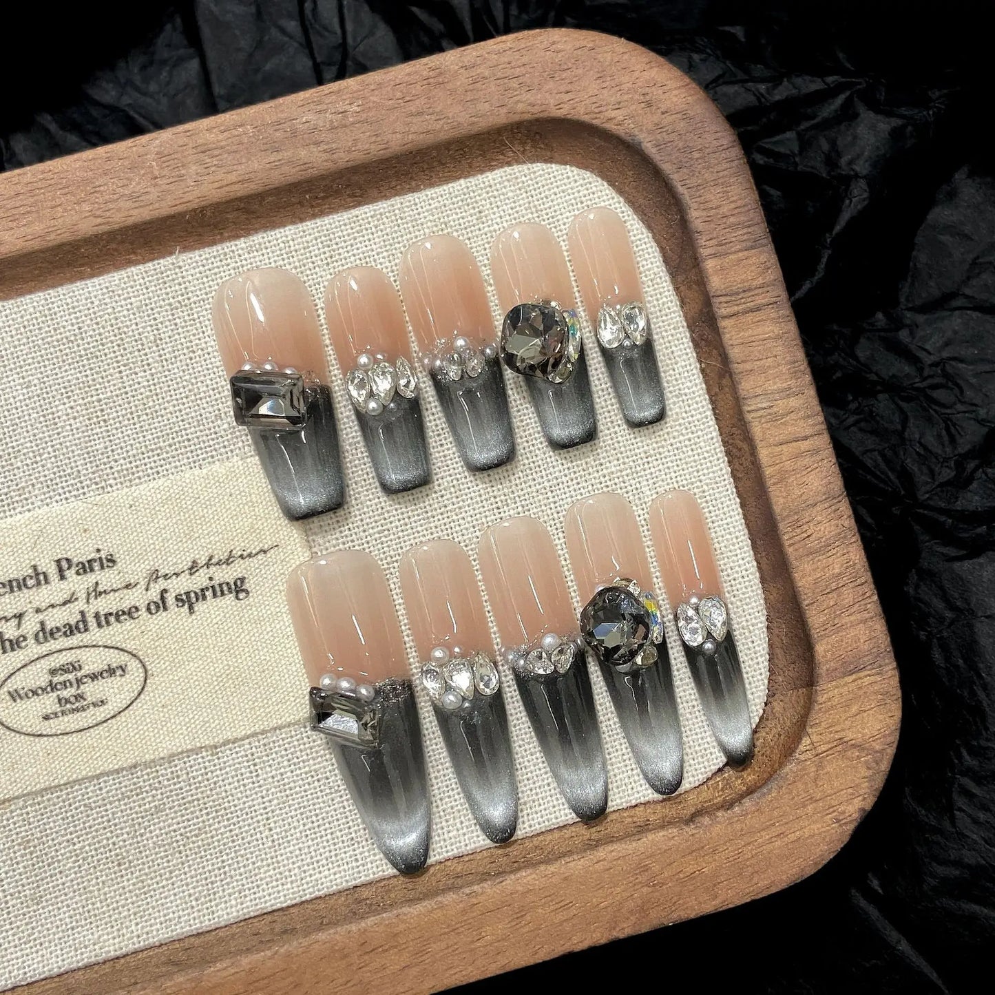 10pcs Handmade Black Cat Eye Press on Nails  Long (#14)