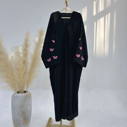 Front Open Abaya Butterfly Embroidery Clothing