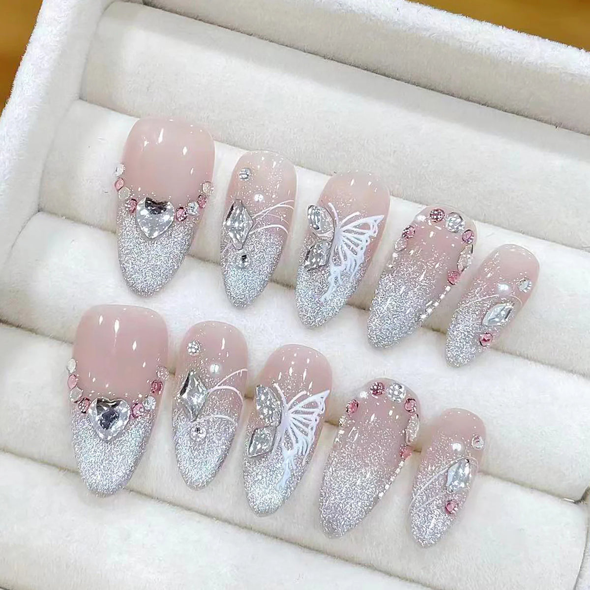 10 pc Handmade Press on Nails French Pink (#29)
