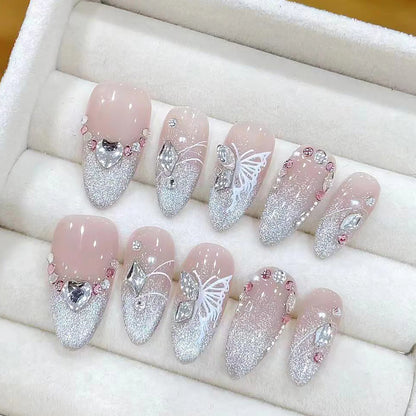 10 pc Handmade Press on Nails French Pink (#29)