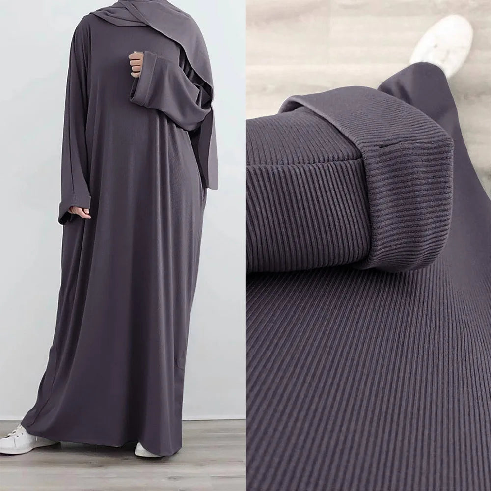 Winter Abaya for Women Casual Islamic Long Dress Loose Robe