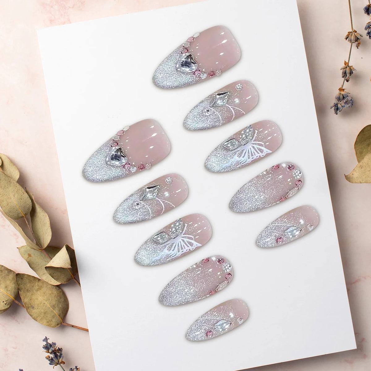 10 pc Handmade Press on Nails French Pink (#29)