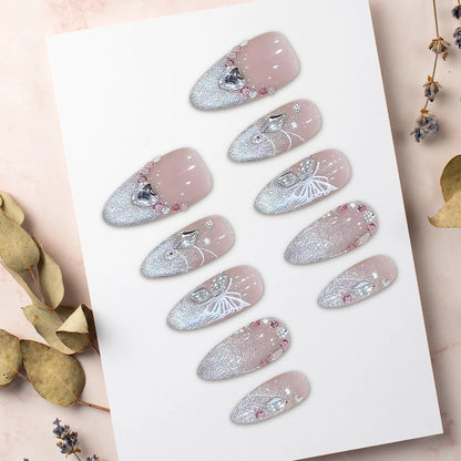 10 pc Handmade Press on Nails French Pink (#29)