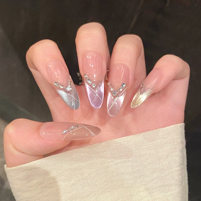 10pcs Handmade Press on Nails Shiny  with Rhinestone Decor from short to long (#23)