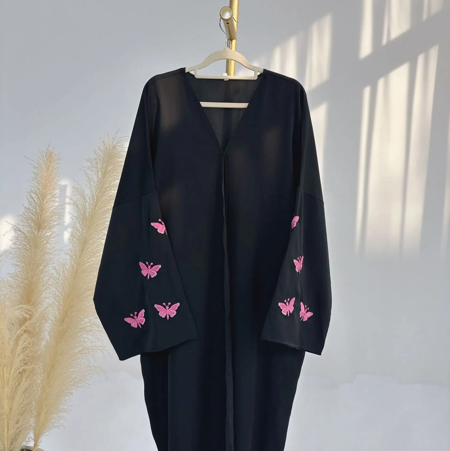 Front Open Abaya Butterfly Embroidery Clothing