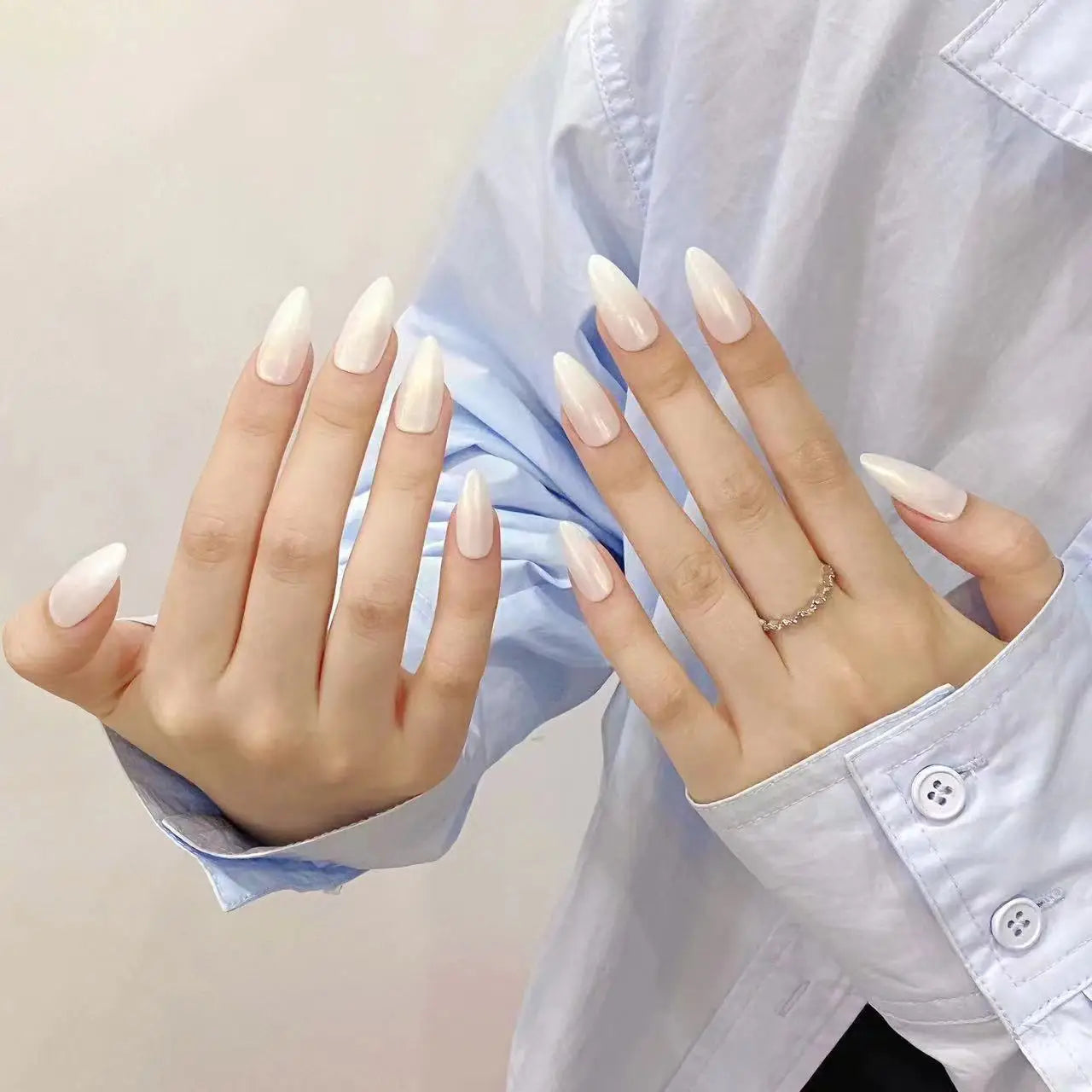 10 PC Handmade Press on Nails Nude Orange White Color Almond False Nails (#4)