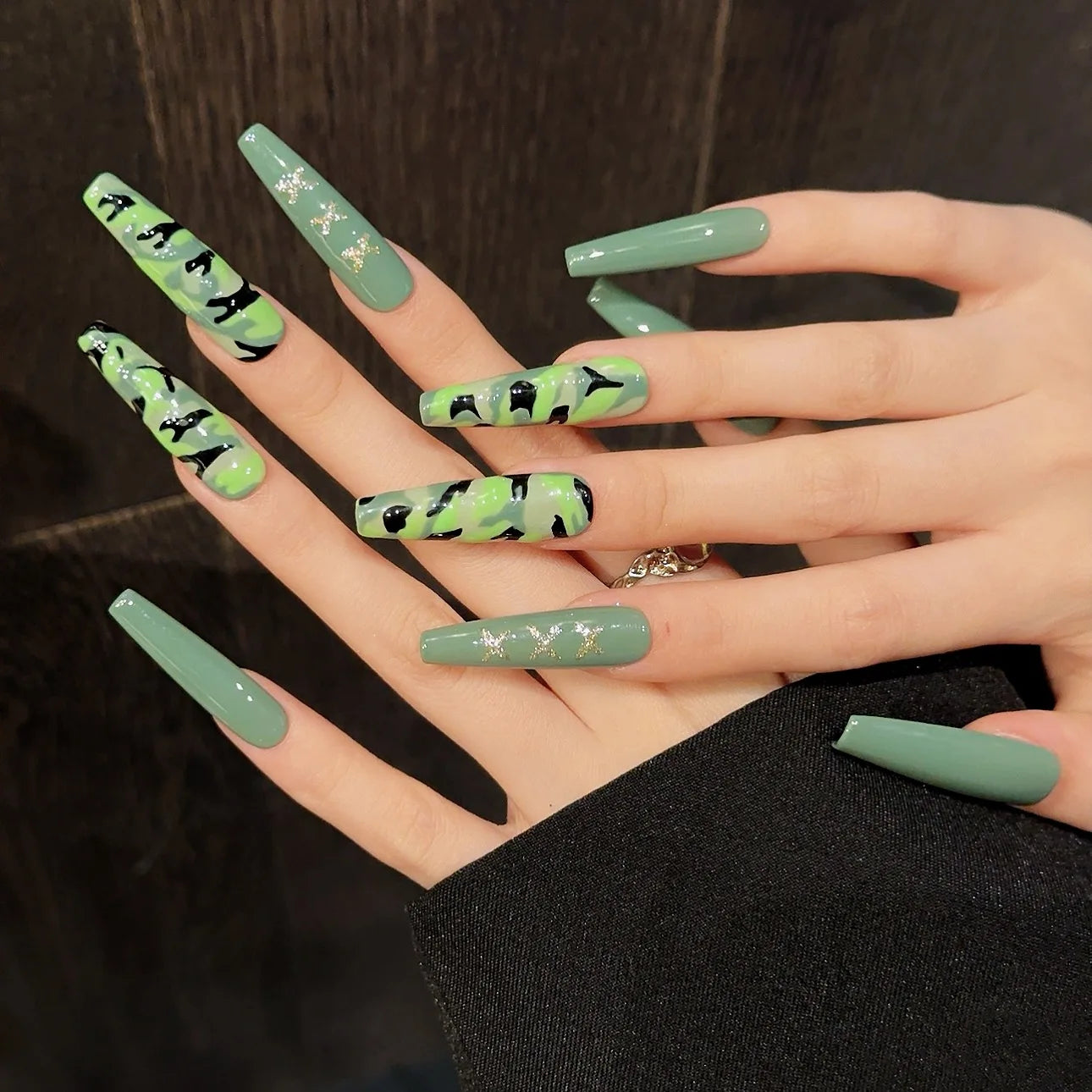 10 PC Handmade Press on Nails Green Long Ballet (#16)
