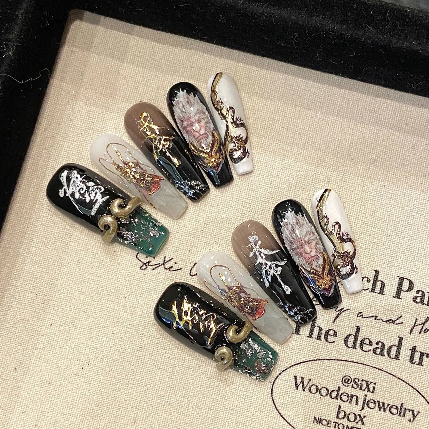 10 PC Handmade Press on Nails Long Coffin (#6)