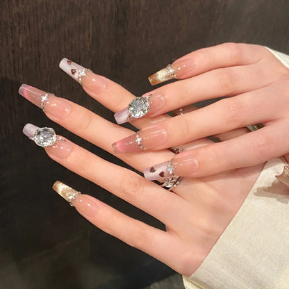 10pcs Handmade Large Fake Nails Wearable Reusable  False Nail Tips Almond & Coffin (#3)
