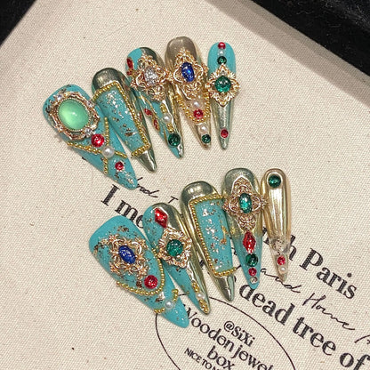 10 Pc Handmade Press on Nails Shiny Crystal Design (#35)