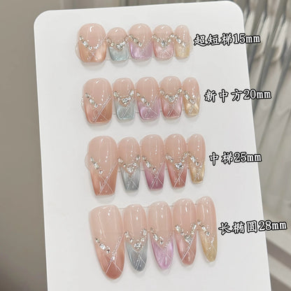 10pcs Handmade Press on Nails Shiny  with Rhinestone Decor from short to long (#23)