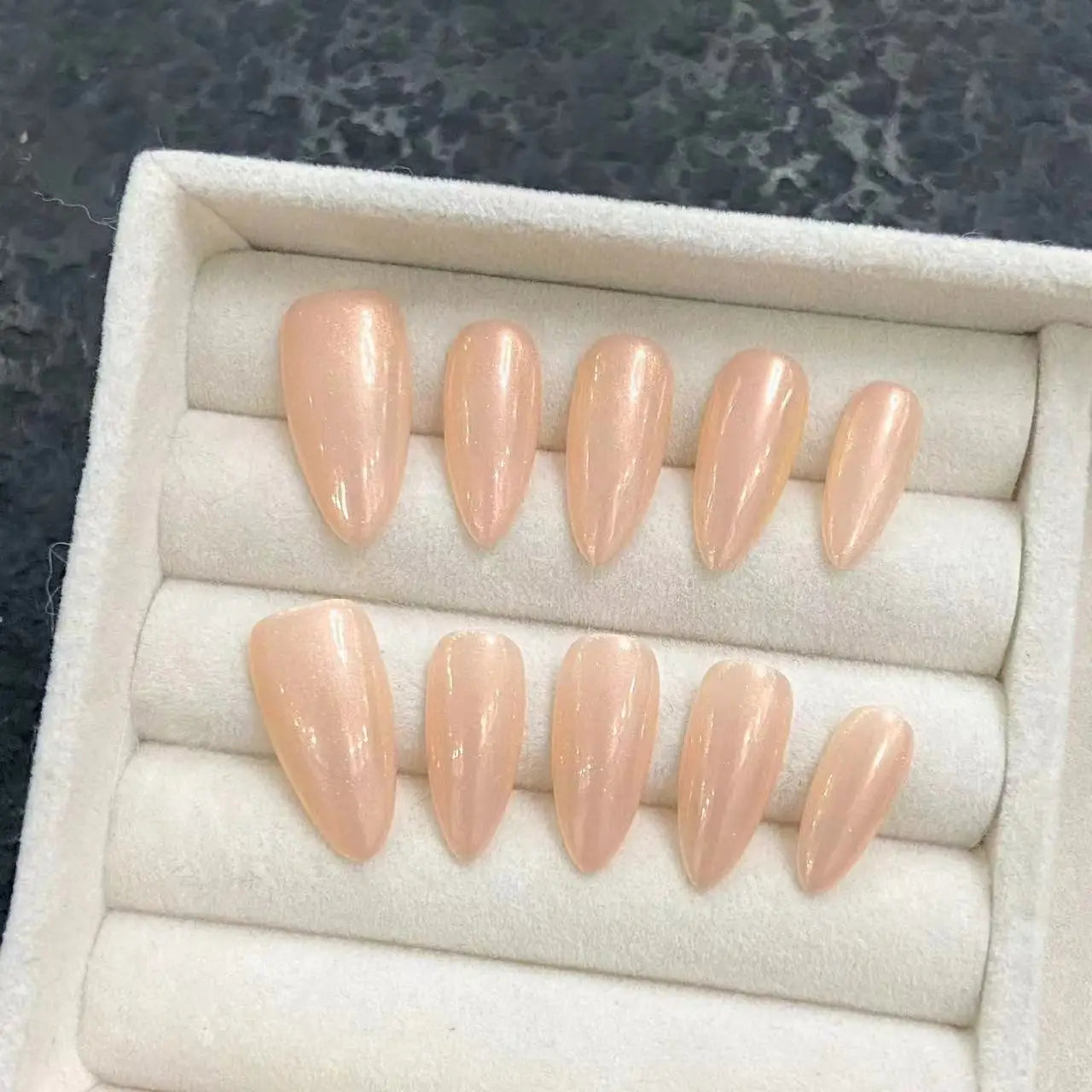 10 PC Handmade Press on Nails Nude Orange White Color Almond False Nails (#4)
