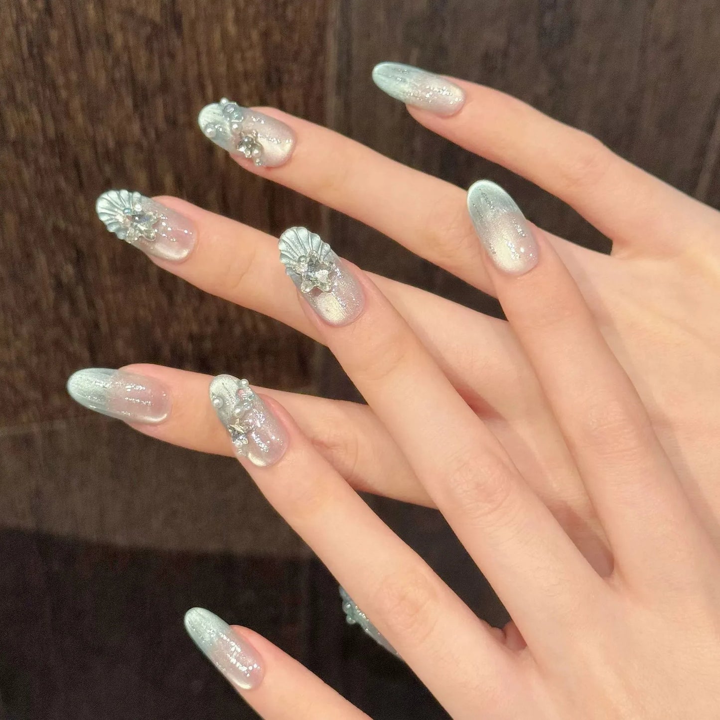 10pcs Handmade Blue Press on Nails Almond (#11)