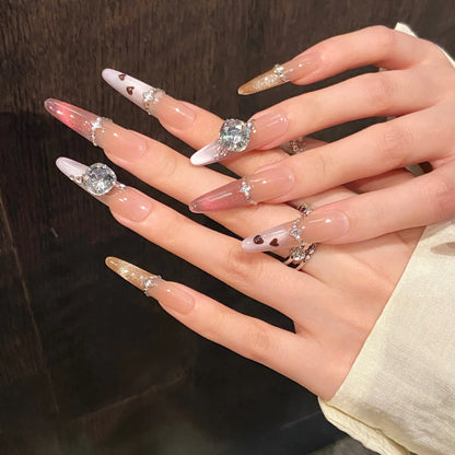 10pcs Handmade Large Fake Nails Wearable Reusable  False Nail Tips Almond & Coffin (#3)