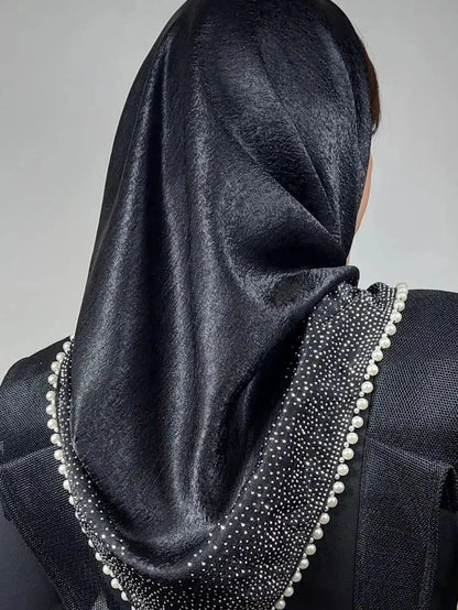 Diamond Glitter Rhinestone Hijab Plain Satin Pearl Scarf