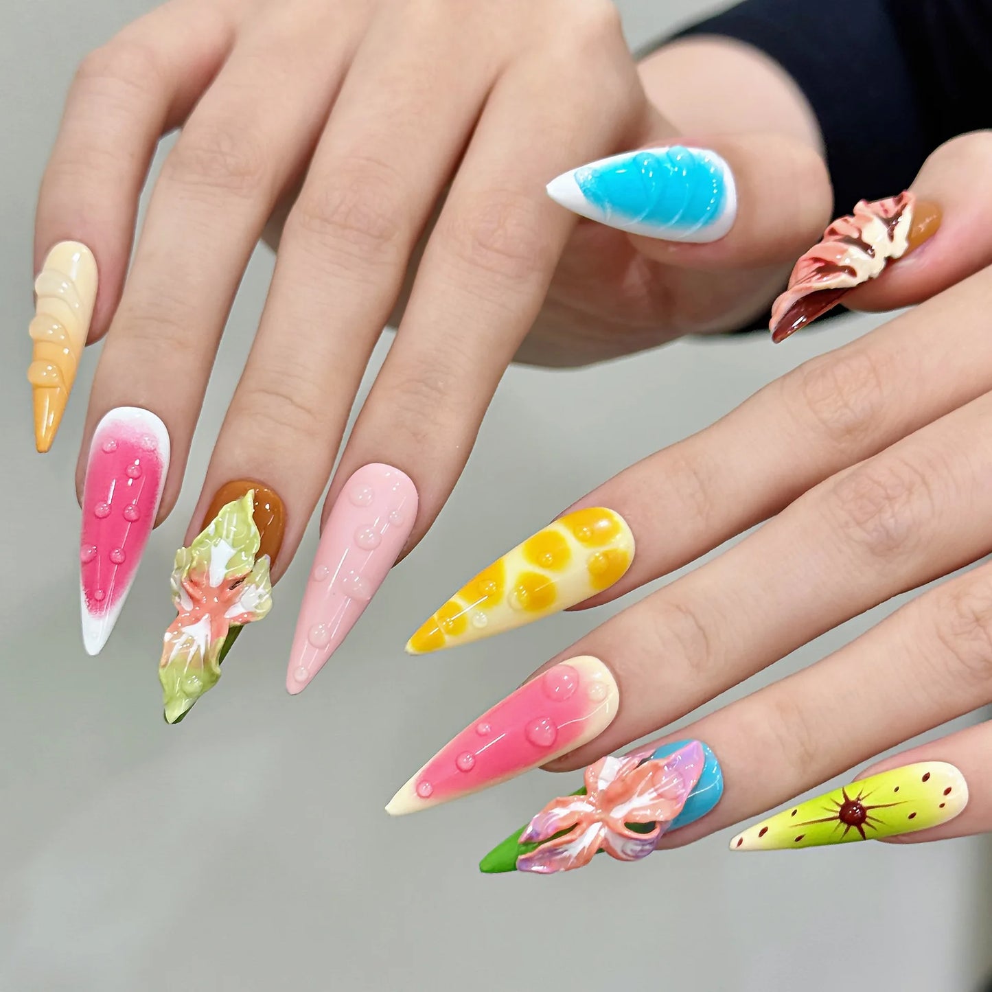 10pcs Handmade Press on Nails  Full Cover Ins Long Almond False (#26)