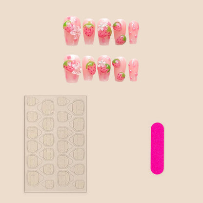 10 PC Handmade Press on Nails Strawberry Design (#20)