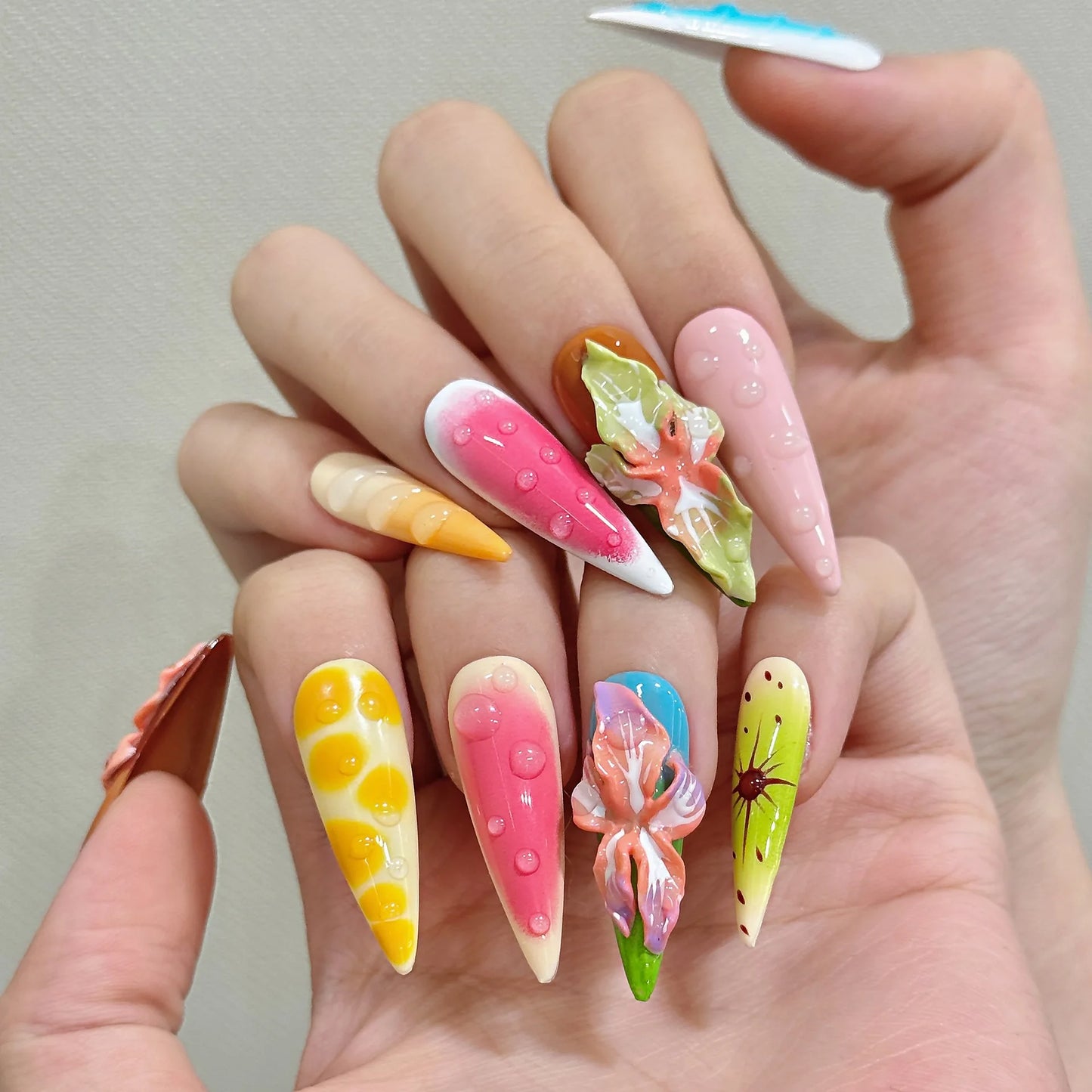 10pcs Handmade Press on Nails  Full Cover Ins Long Almond False (#26)